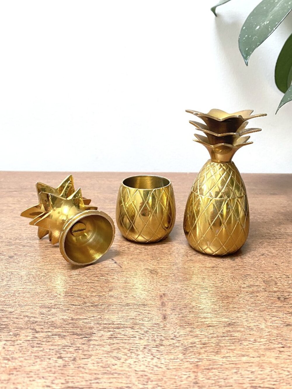 Metal Pineapple Canister Pair - Gold Metal Tropical Container - The Pineapple Co